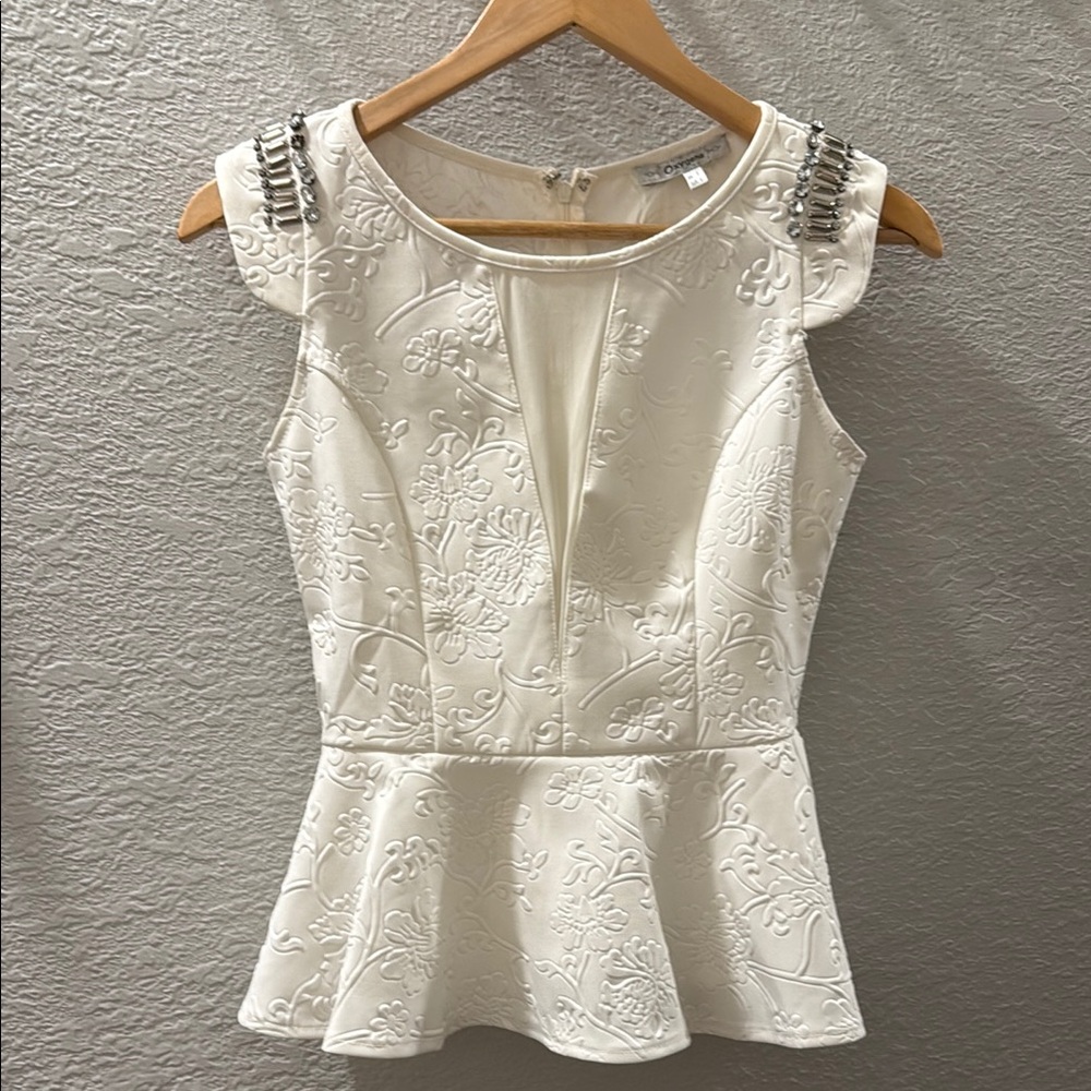 Adrianna Papell Cream Floral Embroidered Blouse